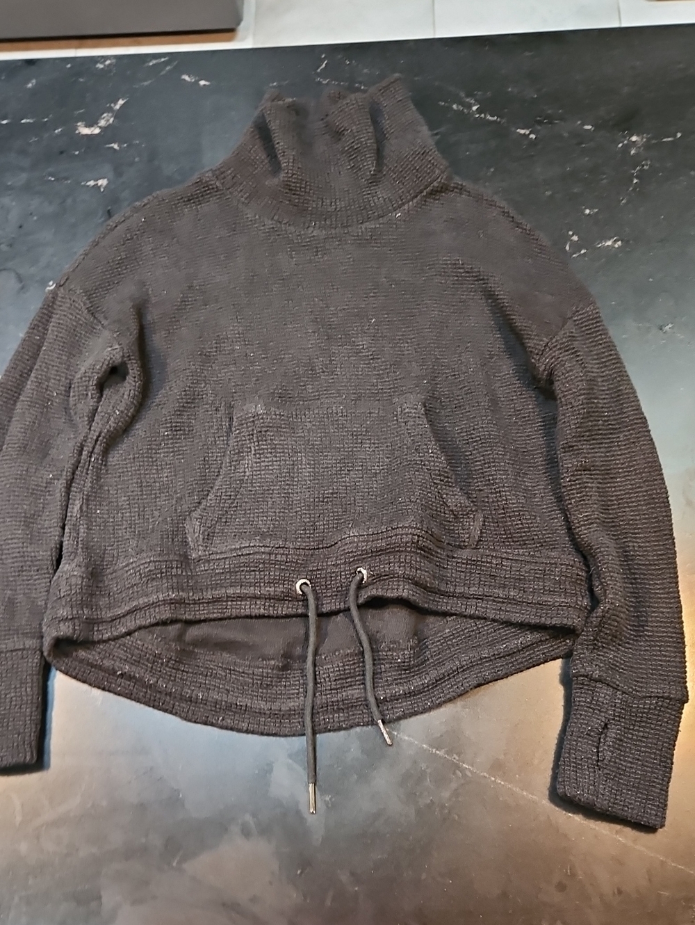 Sweaty Betty Black Funnel Neck Drawstring Hem Pullover
